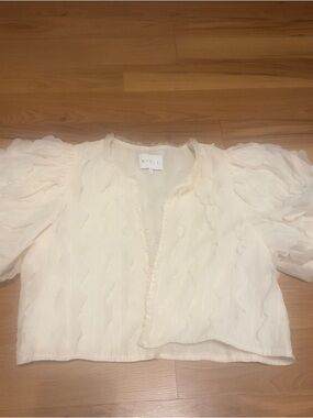 MABLE Ivory Ruffled Trim Crop Top